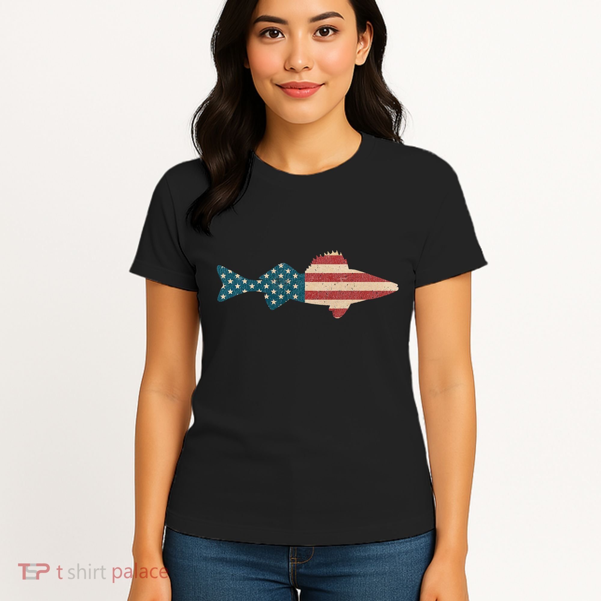 Walleye Fishing American Flag Sauger Angling Women's T-Shirt