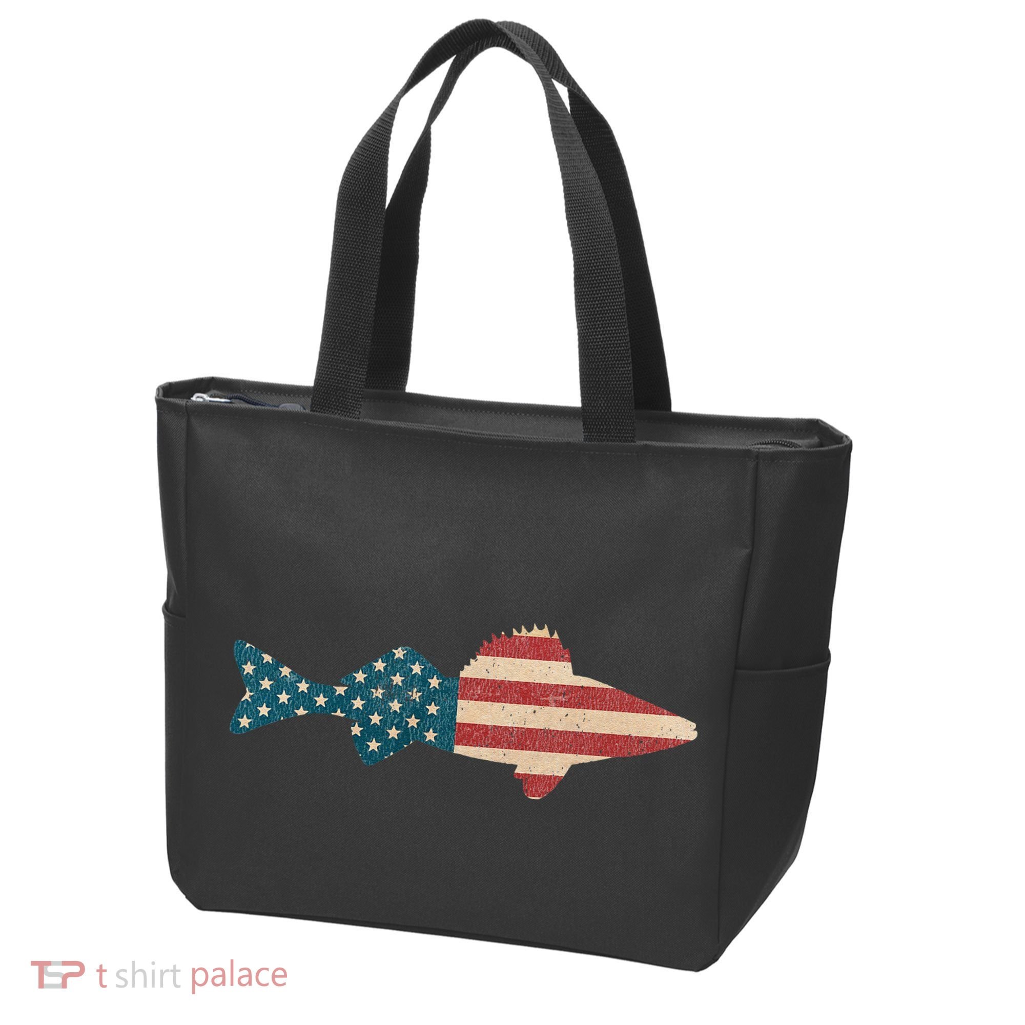 Walleye Fishing American Flag Sauger Angling Tote Bag