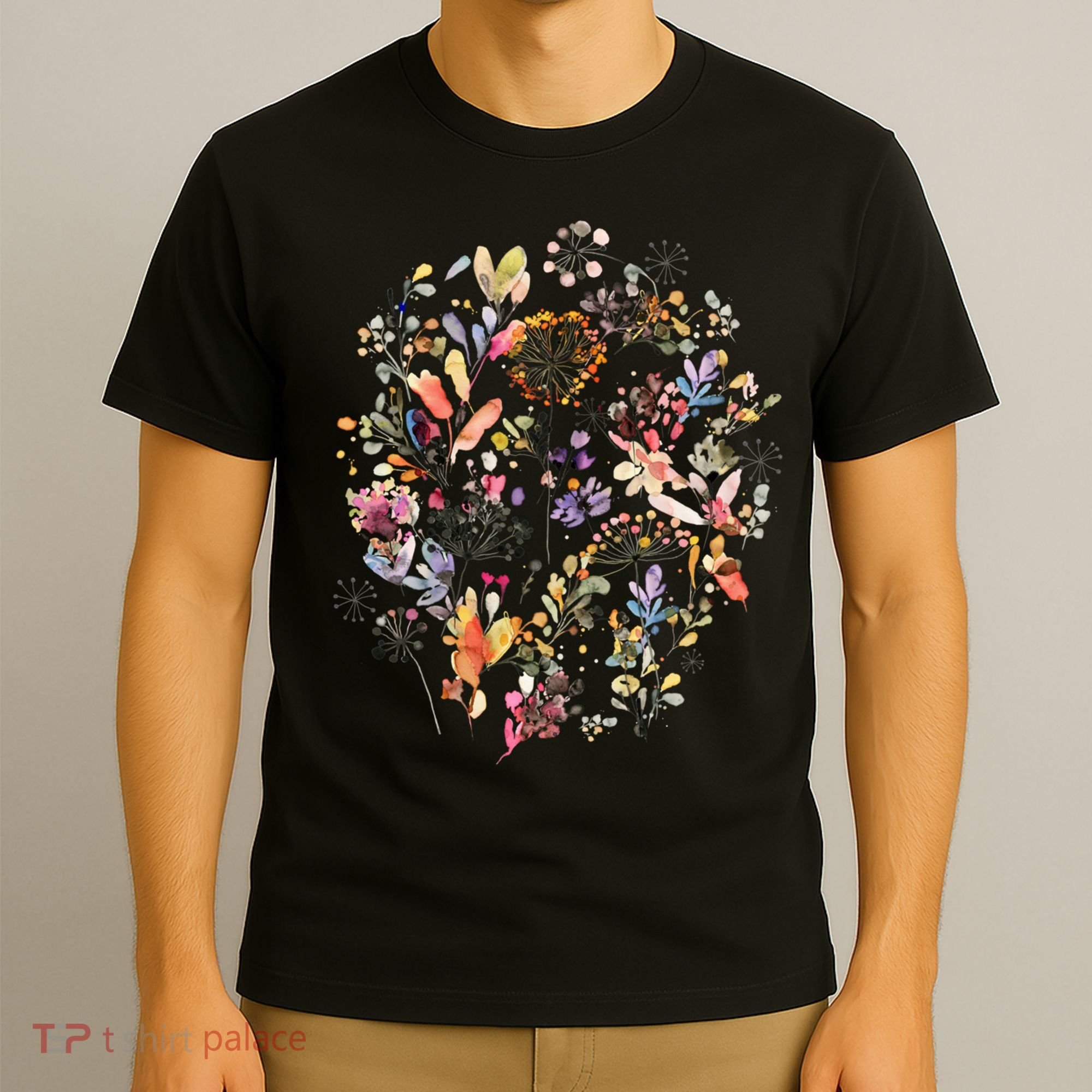 Wild Flowers And Plants Watercolor Wild Nature Botanical Print T-Shirt