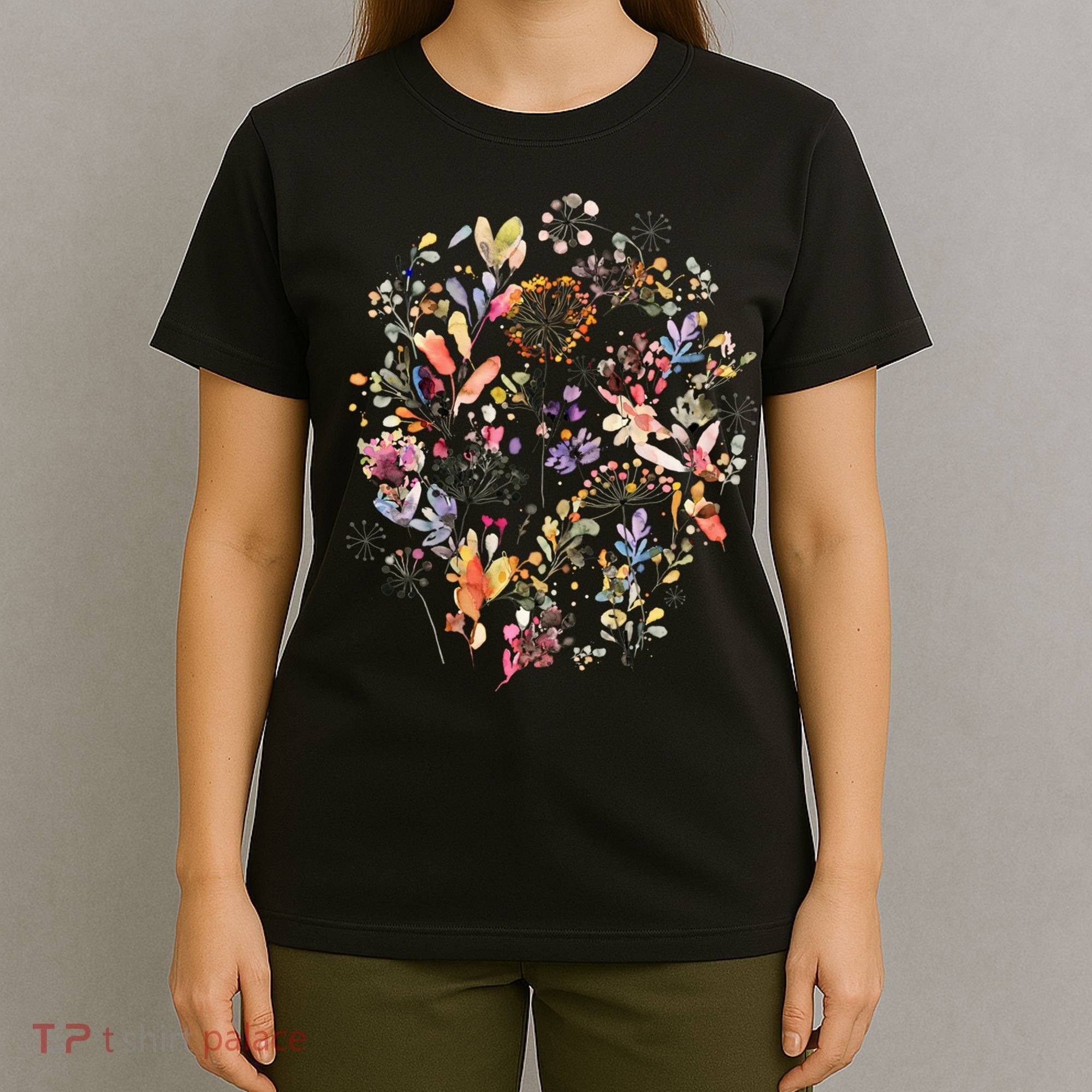 Wild Flowers And Plants Watercolor Wild Nature Botanical Print T-Shirt