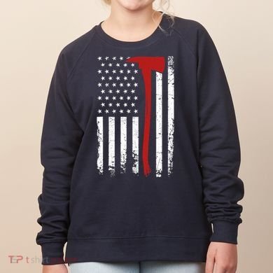 Wildland Firefighter Axe American Flag Thin Red Line Fireman Women's Sweatshirt