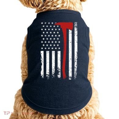 Wildland Firefighter Axe American Flag Thin Red Line Fireman Doggie Tank