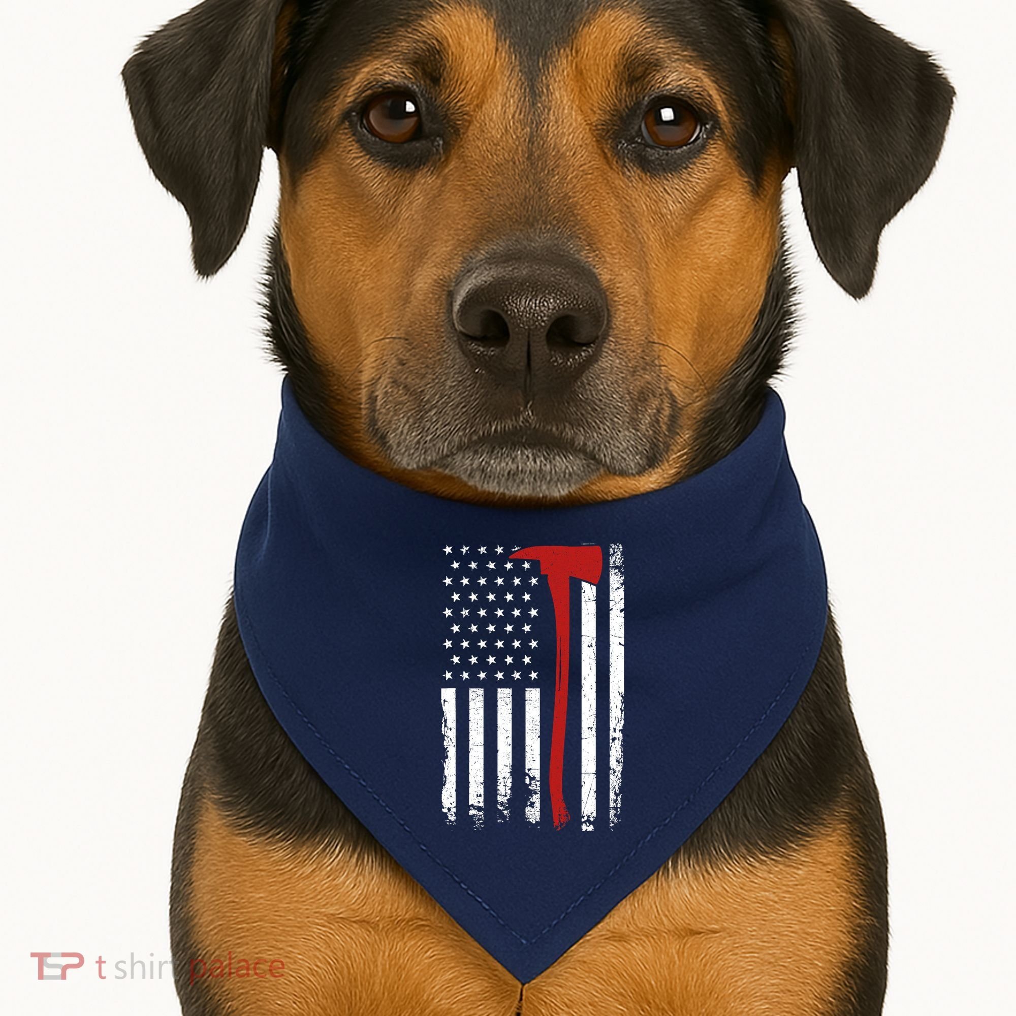 Wildland Firefighter Axe American Flag Thin Red Line Fireman USA-Made Doggie Bandana