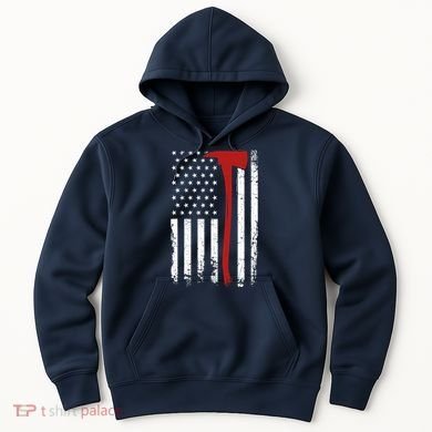 Wildland Firefighter Axe American Flag Thin Red Line Fireman Hoodie