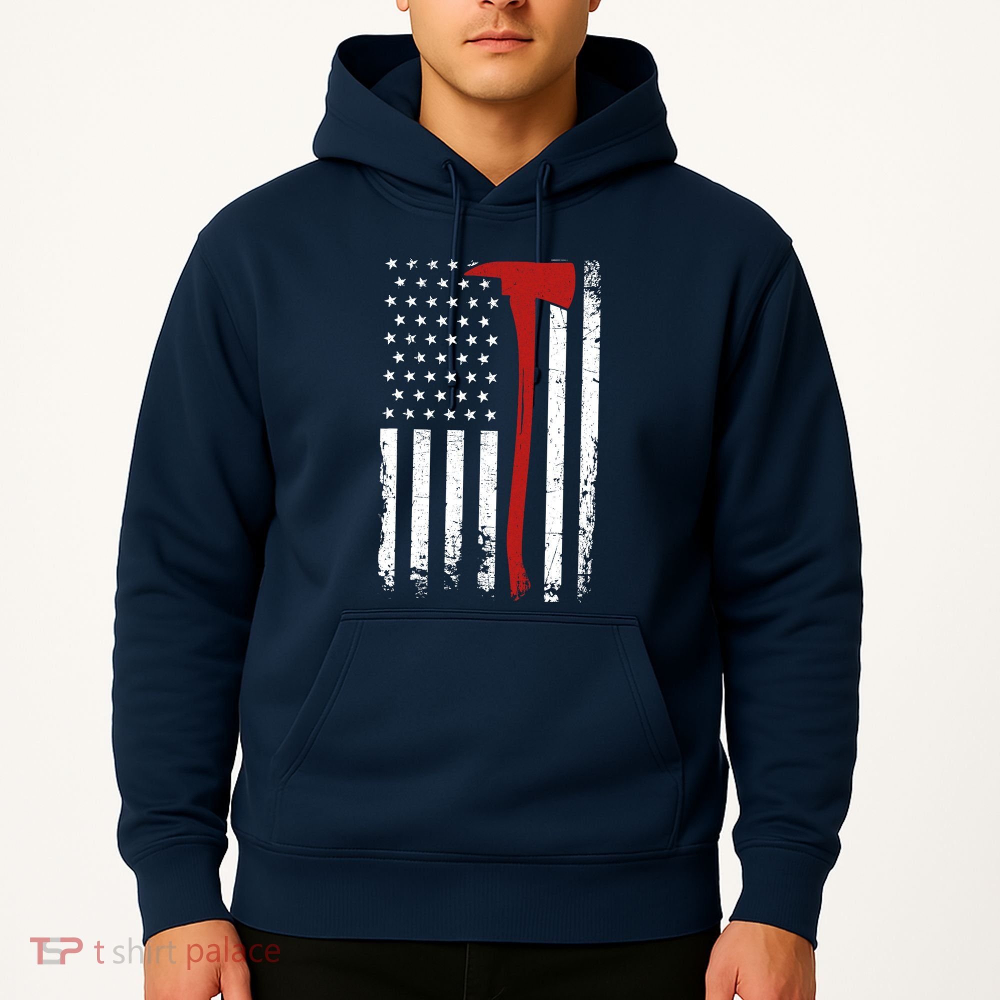 Wildland Firefighter Axe American Flag Thin Red Line Fireman Hoodie