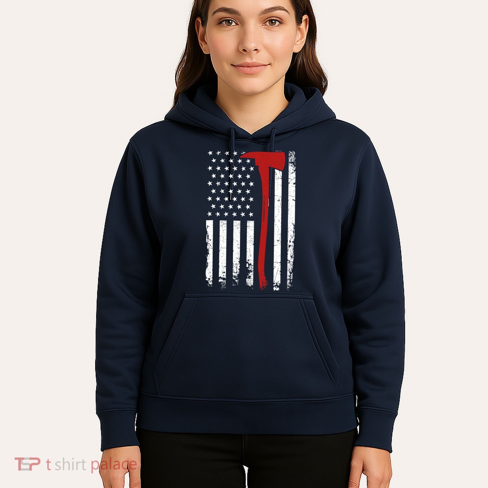 Wildland Firefighter Axe American Flag Thin Red Line Fireman Hoodie
