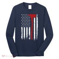 Wildland Firefighter Axe American Flag Thin Red Line Fireman Long Sleeve Shirt thumb 0
