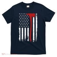 Wildland Firefighter Axe American Flag Thin Red Line Fireman T-Shirt thumb 0