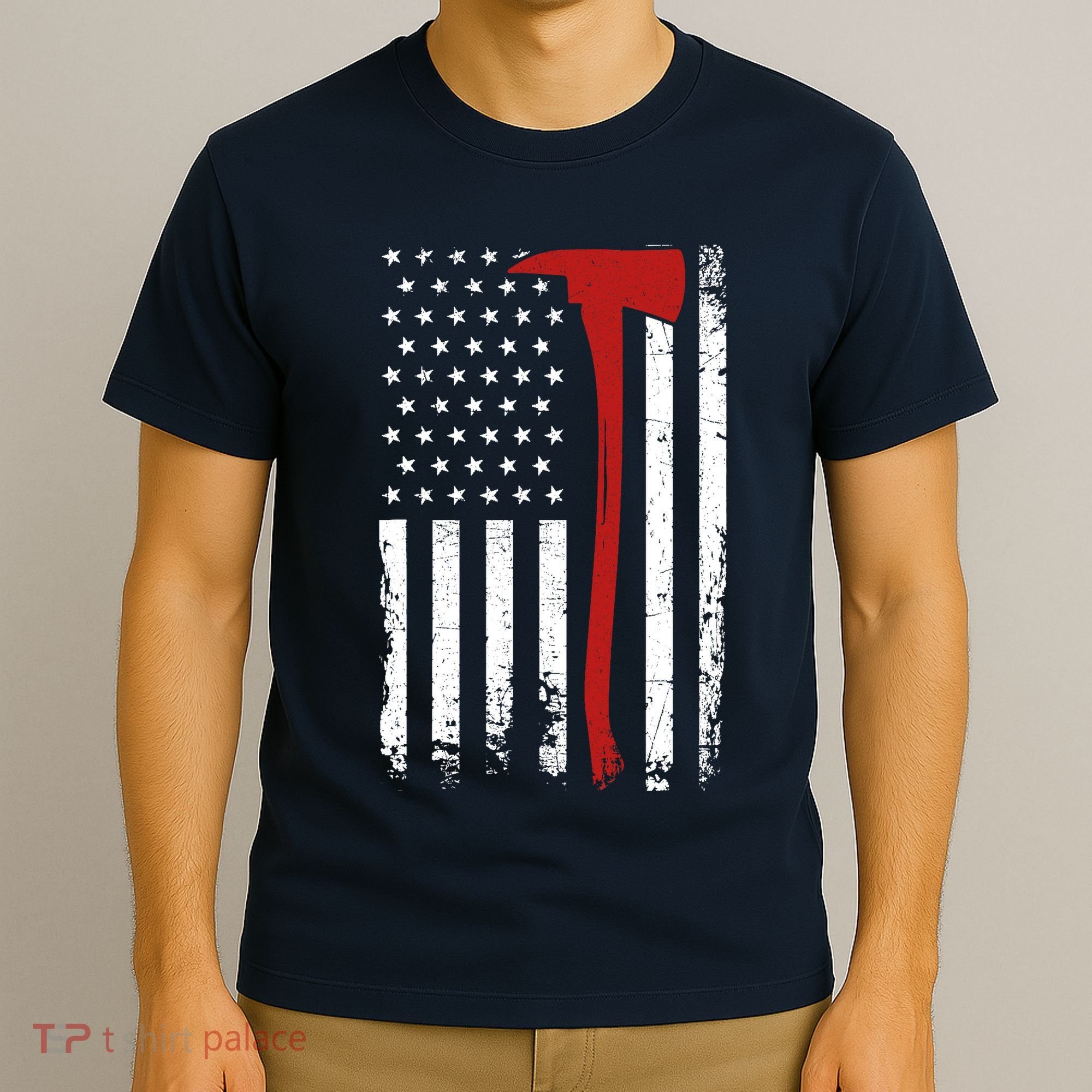 Wildland Firefighter Axe American Flag Thin Red Line Fireman T-Shirt
