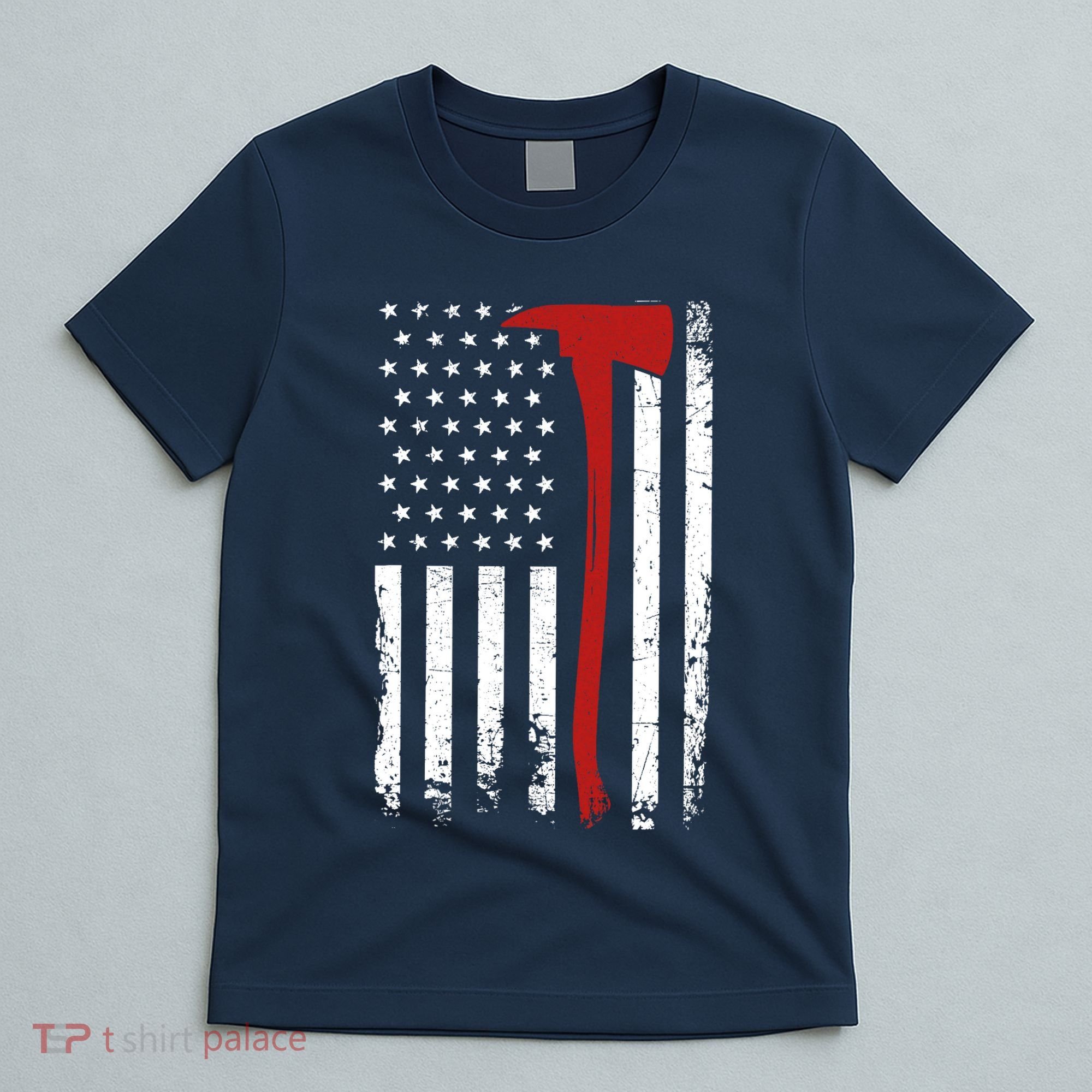 Wildland Firefighter Axe American Flag Thin Red Line Fireman T-Shirt