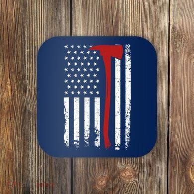 Wildland Firefighter Axe American Flag Thin Red Line Fireman Coaster