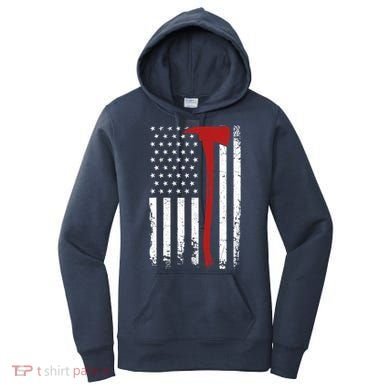 Wildland Firefighter Axe American Flag Thin Red Line Fireman Women's Hoodie