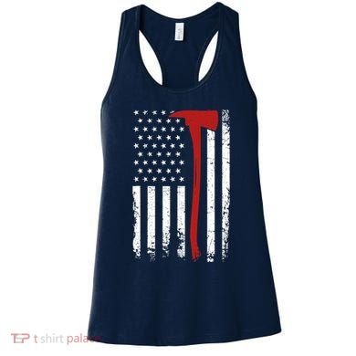 Wildland Firefighter Axe American Flag Thin Red Line Fireman Women's Tank Top