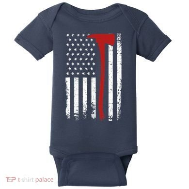 Wildland Firefighter Axe American Flag Thin Red Line Fireman Baby Bodysuit