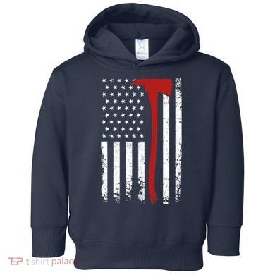 Wildland Firefighter Axe American Flag Thin Red Line Fireman Toddler Hoodie