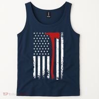 Wildland Firefighter Axe American Flag Thin Red Line Fireman Tank Top thumb 2