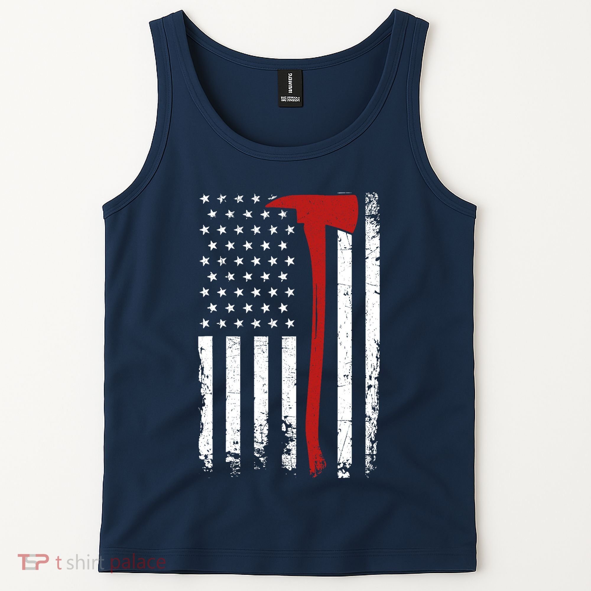 Wildland Firefighter Axe American Flag Thin Red Line Fireman Tank Top
