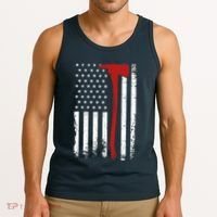 Wildland Firefighter Axe American Flag Thin Red Line Fireman Tank Top thumb 3