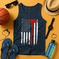 Wildland Firefighter Axe American Flag Thin Red Line Fireman Tank Top thumb 4