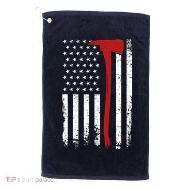 Wildland Firefighter Axe American Flag Thin Red Line Fireman Golf Towel