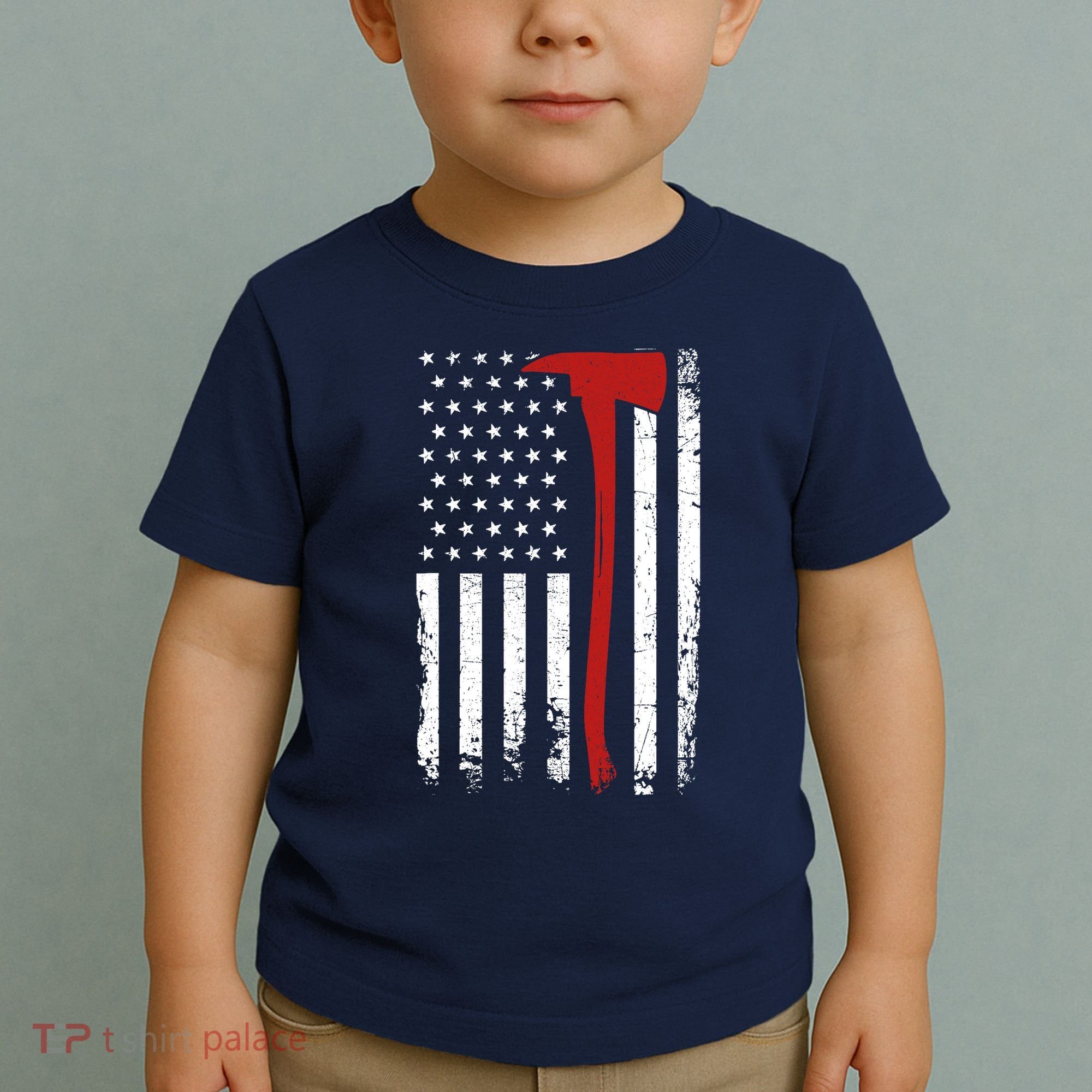Wildland Firefighter Axe American Flag Thin Red Line Fireman Toddler T-Shirt