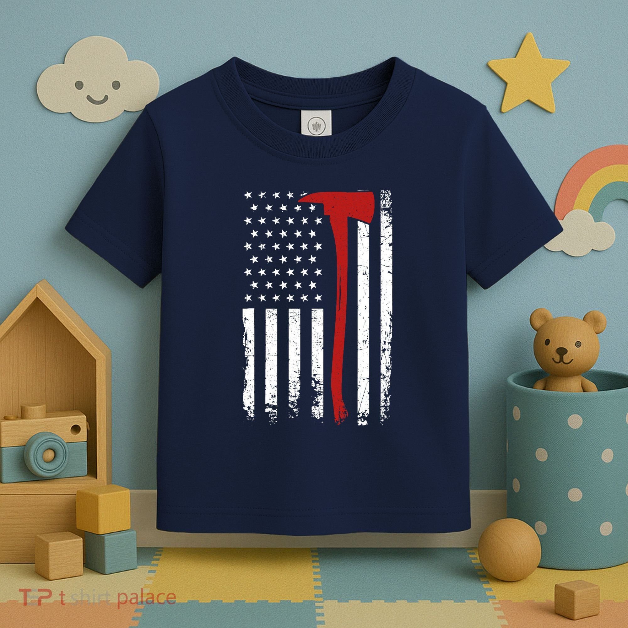 Wildland Firefighter Axe American Flag Thin Red Line Fireman Toddler T-Shirt