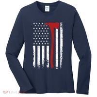 Wildland Firefighter Axe American Flag Thin Red Line Fireman Women's Long Sleeve Shirt thumb 0