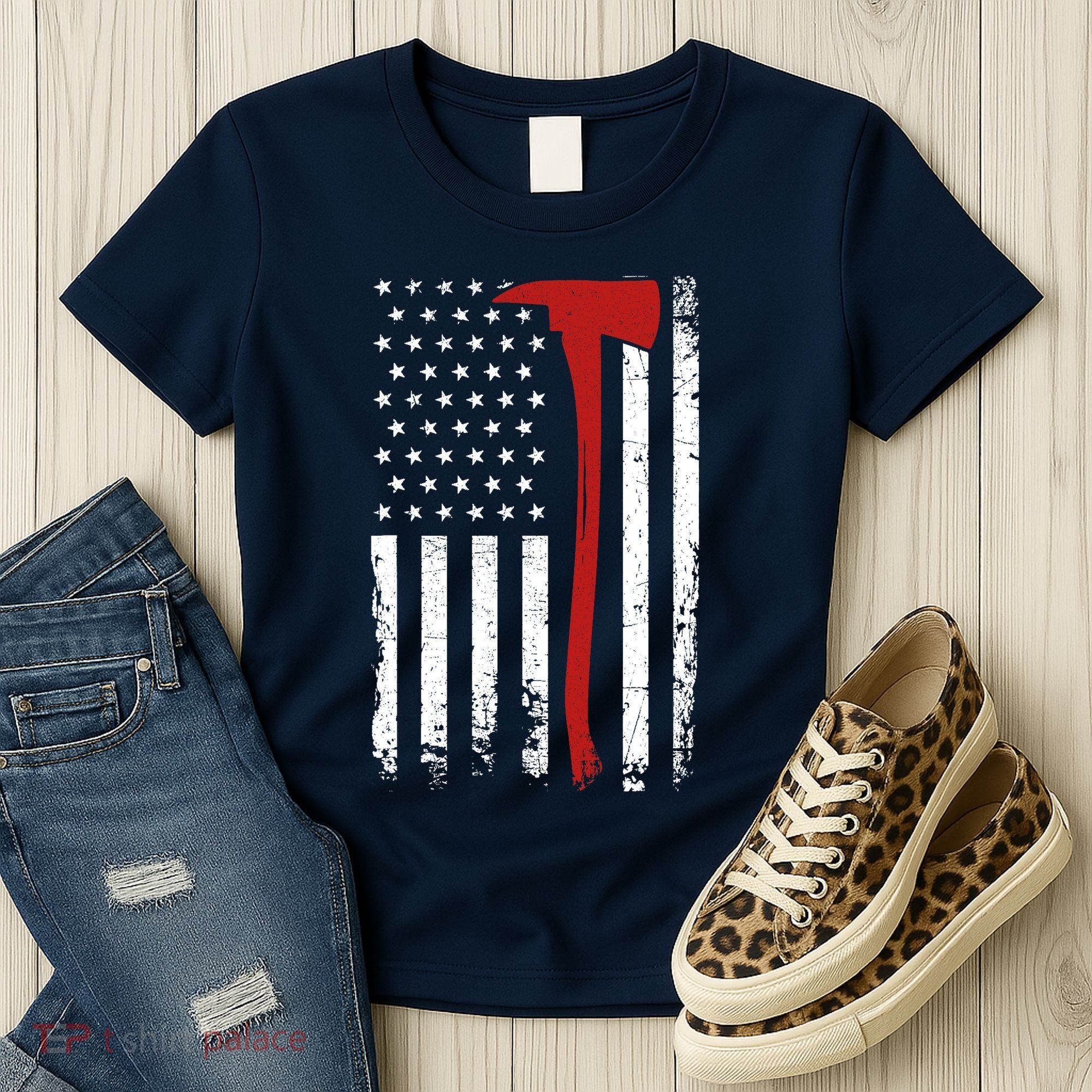 Wildland Firefighter Axe American Flag Thin Red Line Fireman Women's T-Shirt