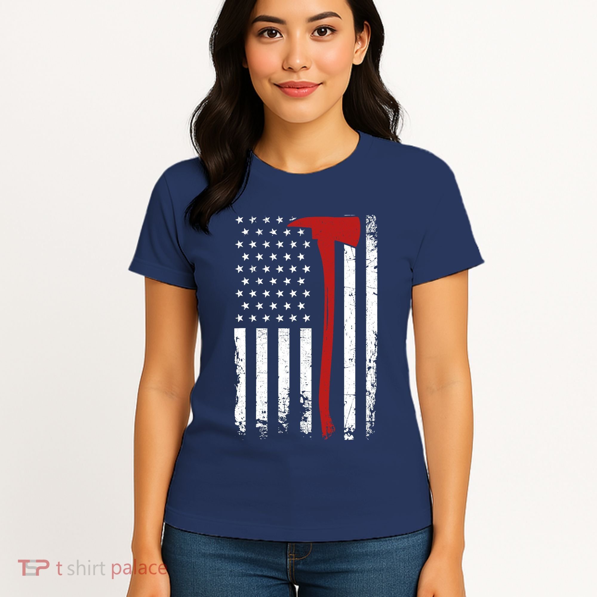 Wildland Firefighter Axe American Flag Thin Red Line Fireman Women's T-Shirt