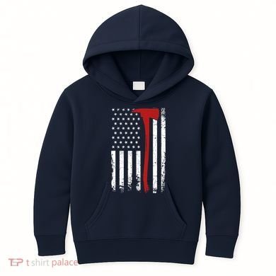 Wildland Firefighter Axe American Flag Thin Red Line Fireman Kids Hoodie