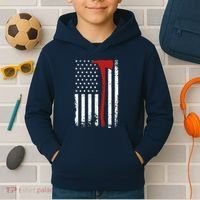 Wildland Firefighter Axe American Flag Thin Red Line Fireman Kids Hoodie thumb 2