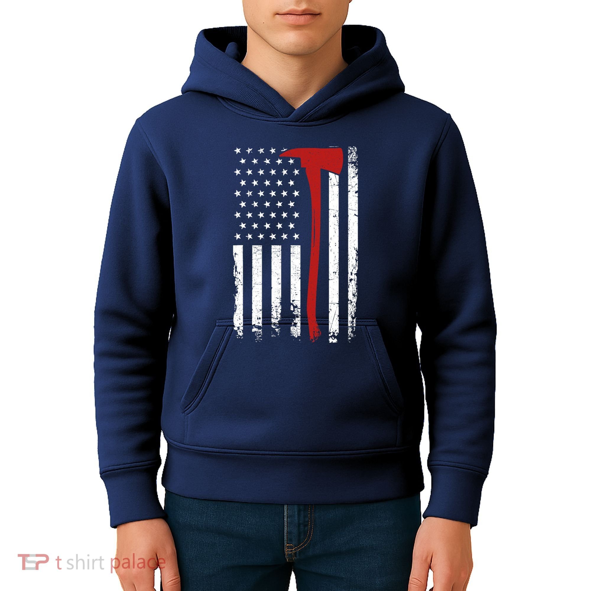 Wildland Firefighter Axe American Flag Thin Red Line Fireman Kids Hoodie