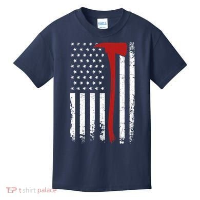 Wildland Firefighter Axe American Flag Thin Red Line Fireman Kids T-Shirt