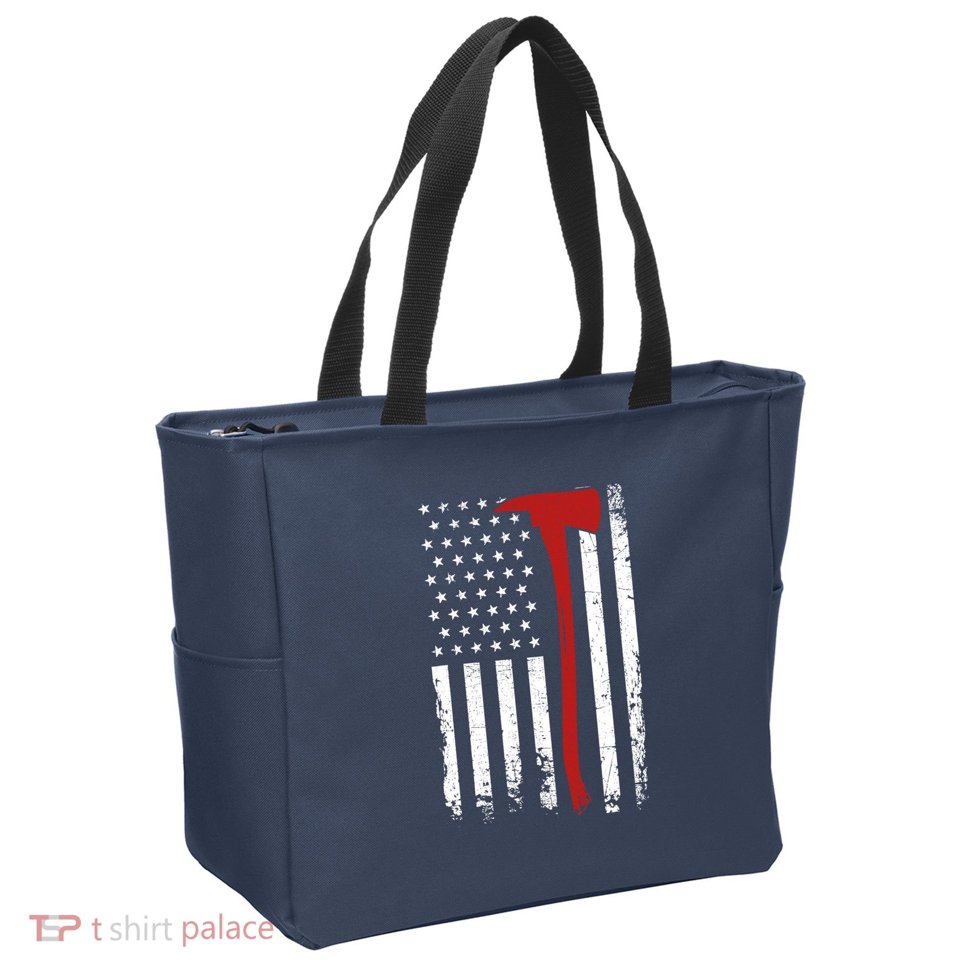 Wildland Firefighter Axe American Flag Thin Red Line Fireman Tote Bag