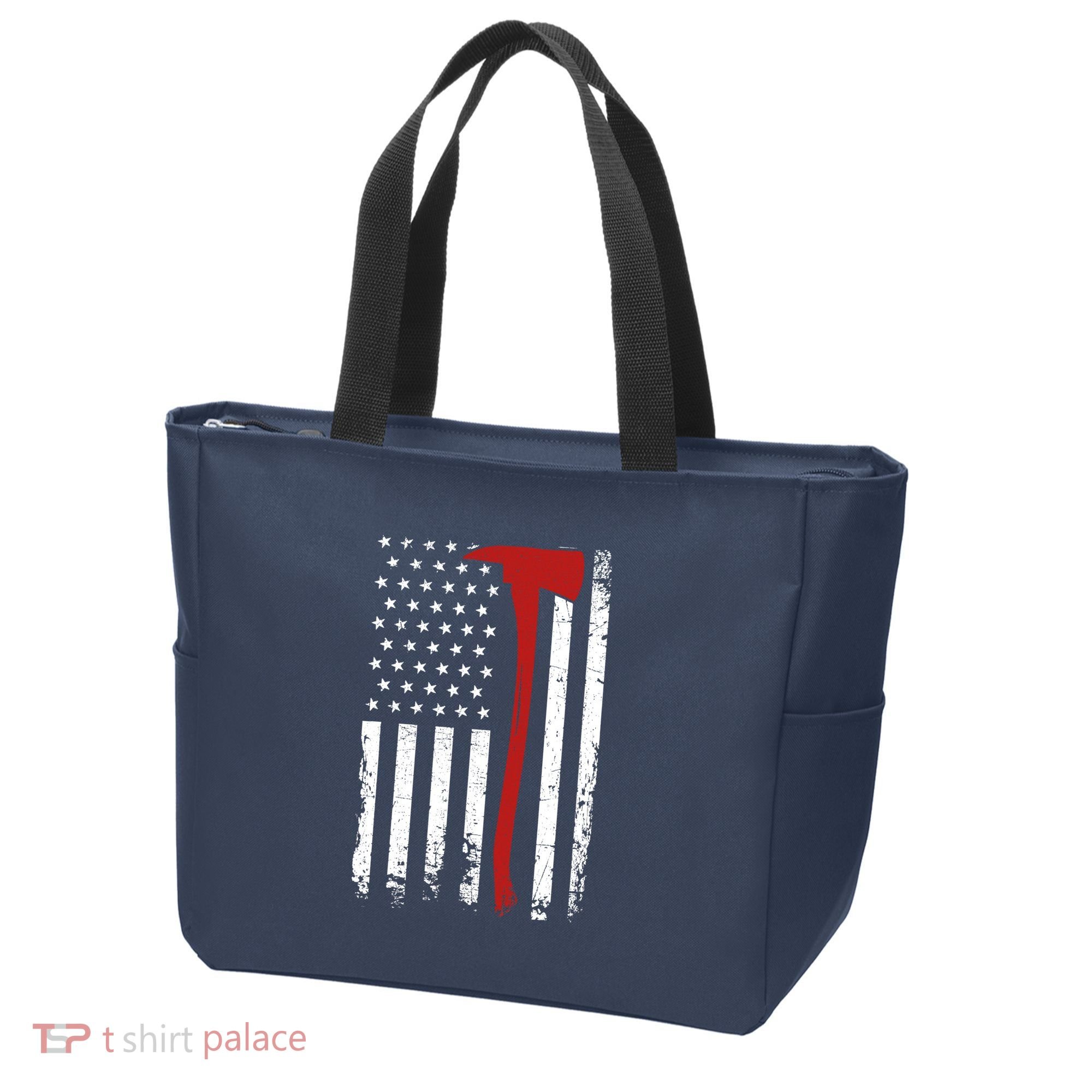Wildland Firefighter Axe American Flag Thin Red Line Fireman Tote Bag