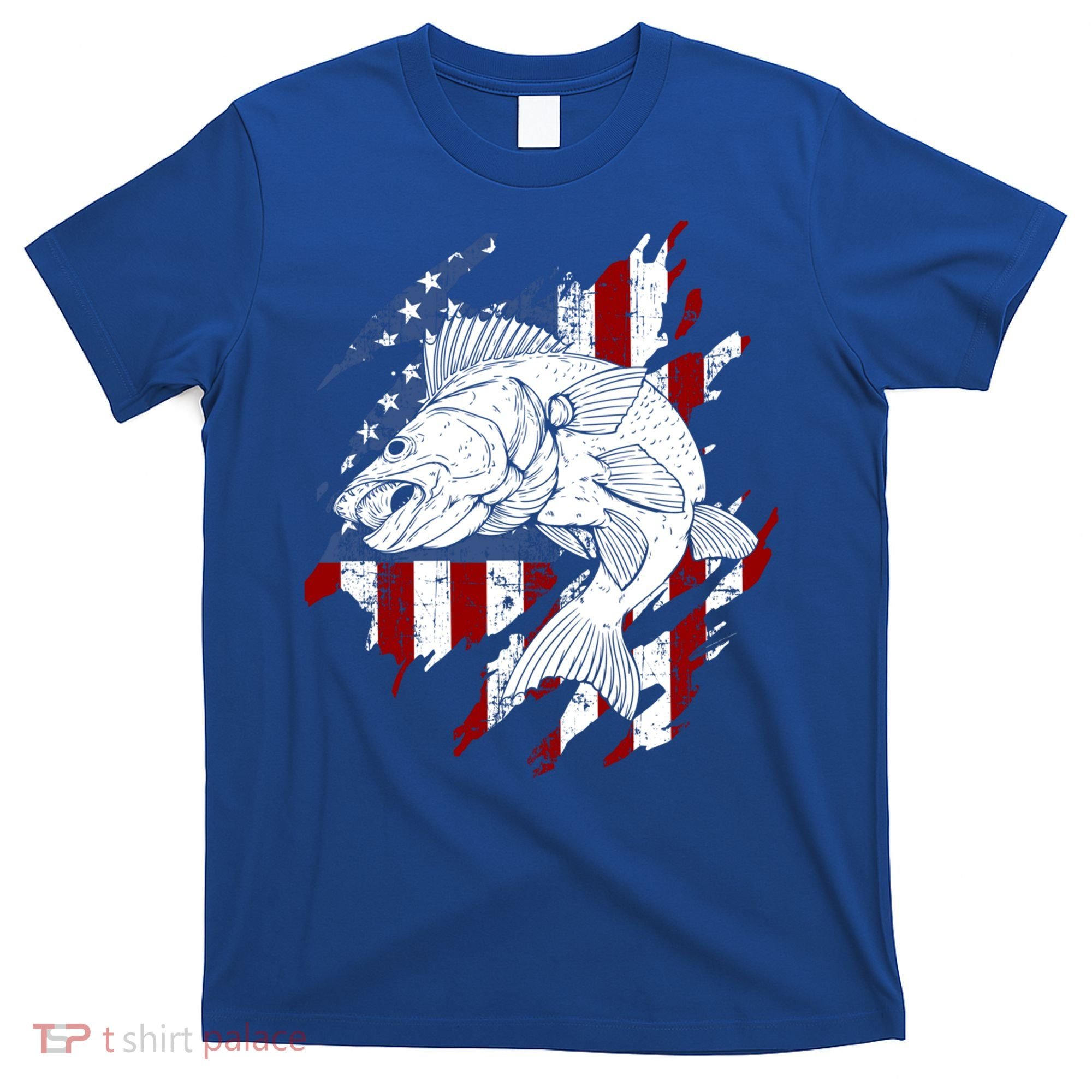 Walleye Fishing American Flag Usa Patriotic Fisherman Cool Gift T-Shirt