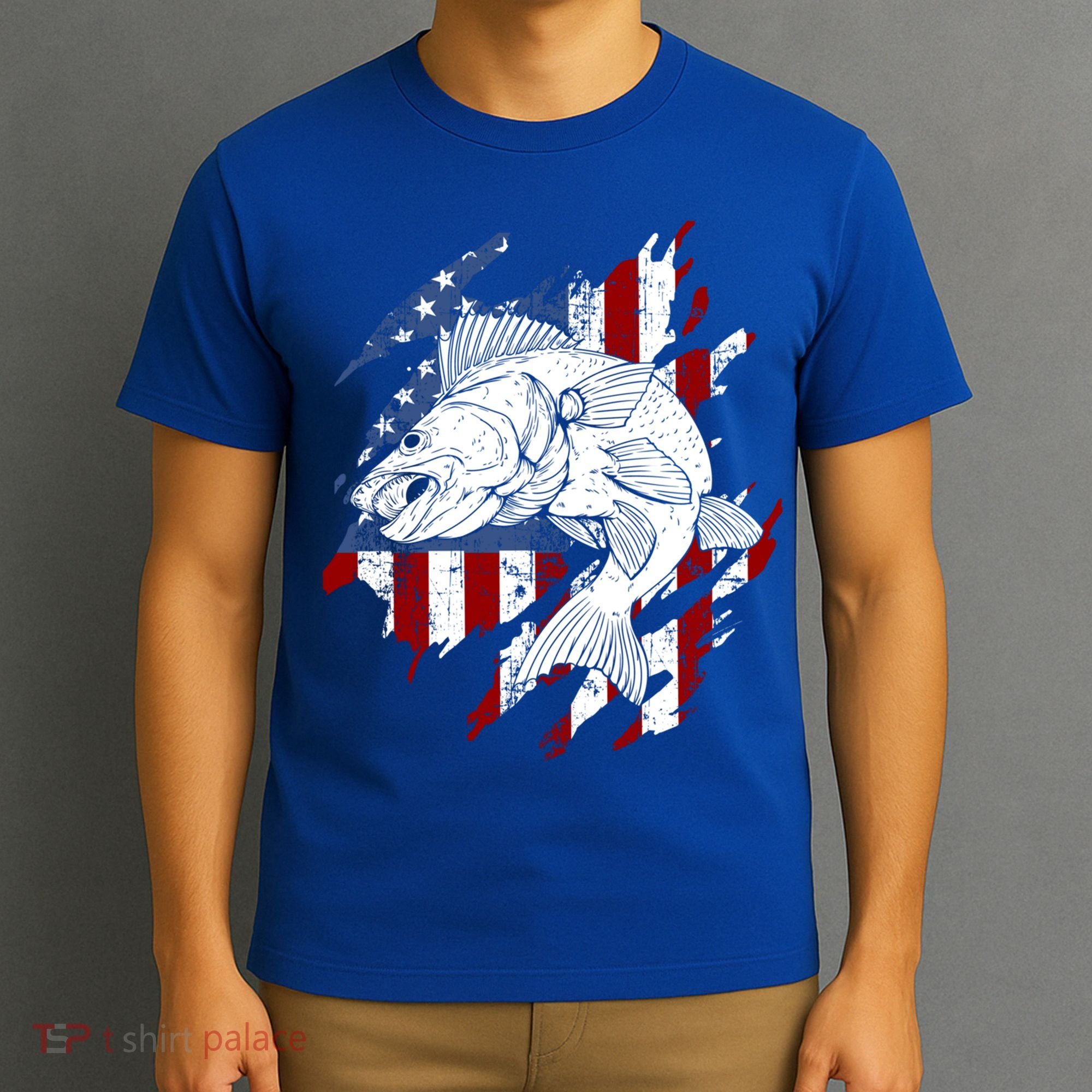Walleye Fishing American Flag Usa Patriotic Fisherman Cool Gift T-Shirt