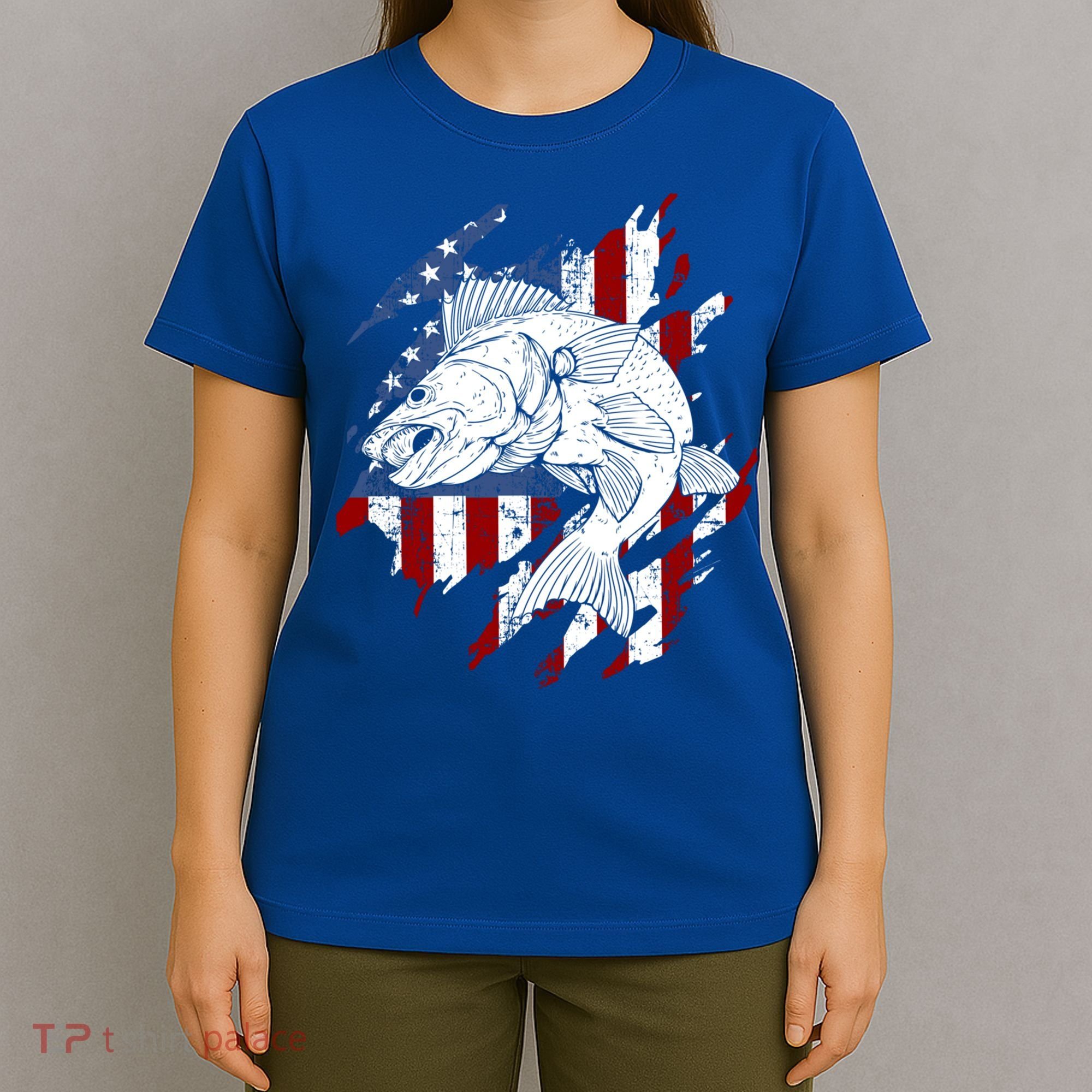 Walleye Fishing American Flag Usa Patriotic Fisherman Cool Gift T-Shirt