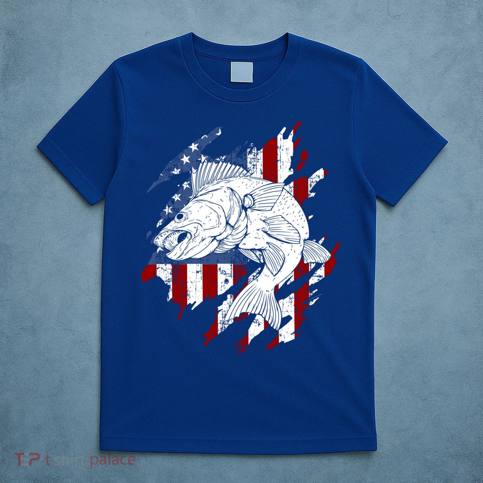Walleye Fishing American Flag Usa Patriotic Fisherman Cool Gift T-Shirt