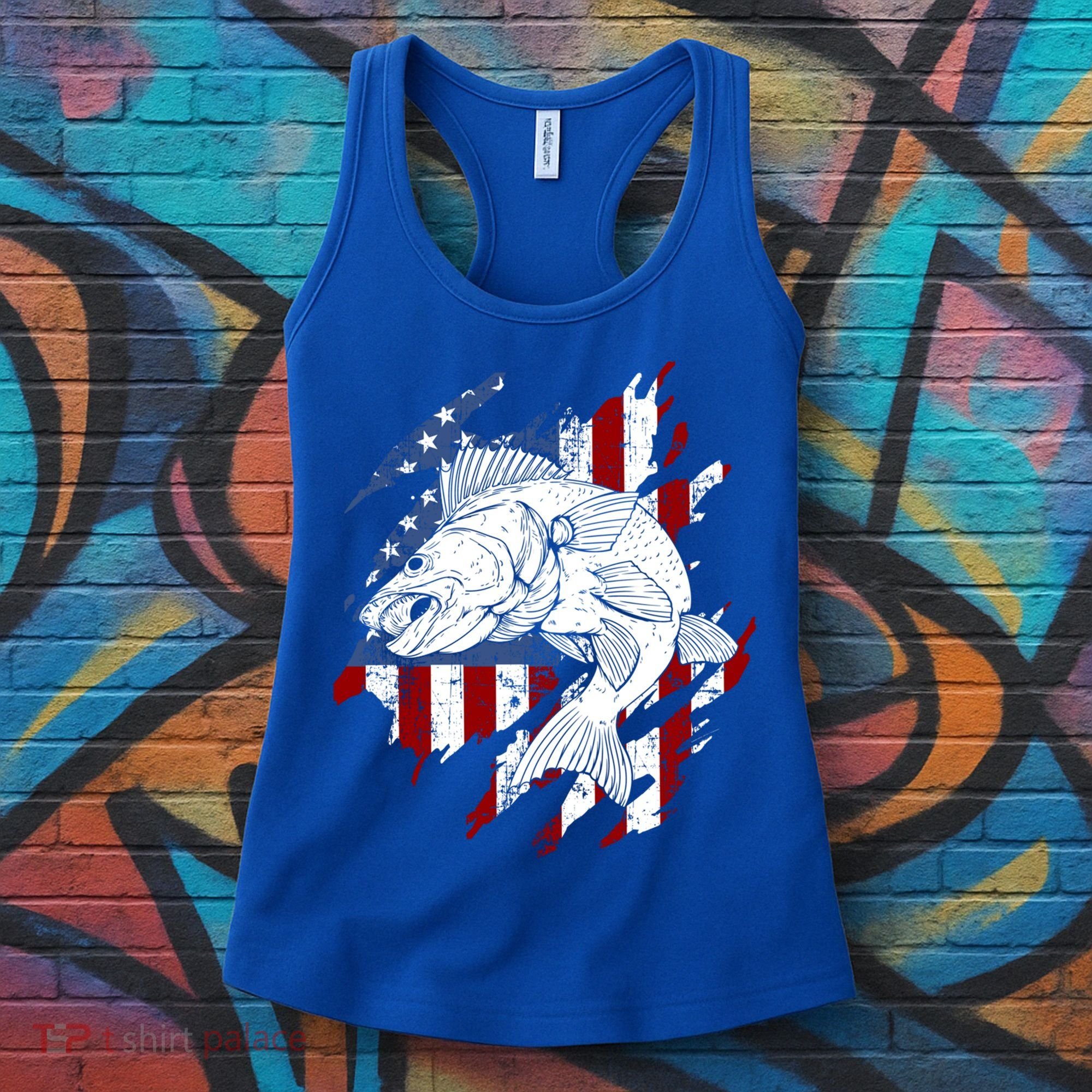 Walleye Fishing American Flag Usa Patriotic Fisherman Cool Gift Women's Tank Top