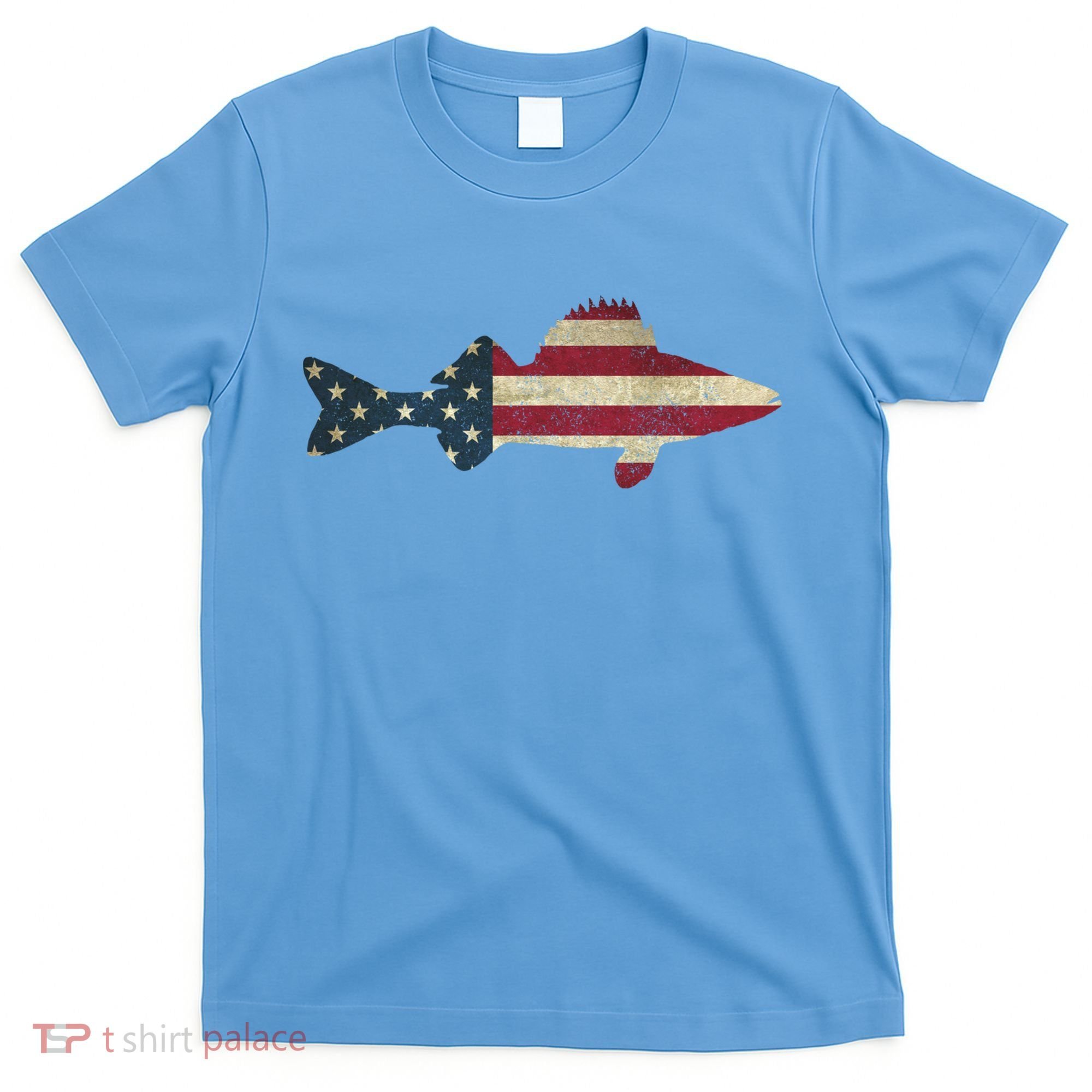 Walleye Fishing American Flag Vintage Patriotic Fisherman Gift T-Shirt