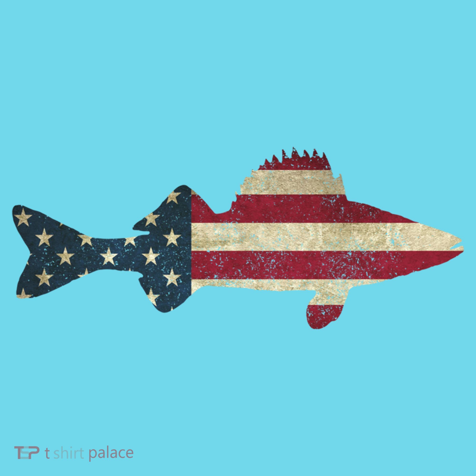 Walleye Fishing American Flag Vintage Patriotic Fisherman Gift T-Shirt
