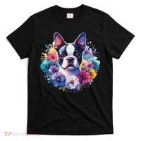 Watercolor Floral Boston Terrier Mama Dog Lover Mother's Day T-Shirt thumb 0