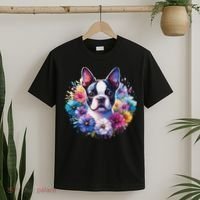 Watercolor Floral Boston Terrier Mama Dog Lover Mother's Day T-Shirt thumb 2