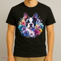 Watercolor Floral Boston Terrier Mama Dog Lover Mother's Day T-Shirt thumb 3