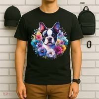 Watercolor Floral Boston Terrier Mama Dog Lover Mother's Day T-Shirt thumb 6