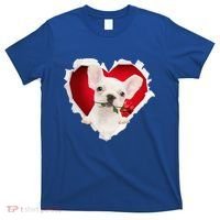 White French Bulldog Dog Rose Heart Valentines Day Couple Gift T-Shirt thumb 0