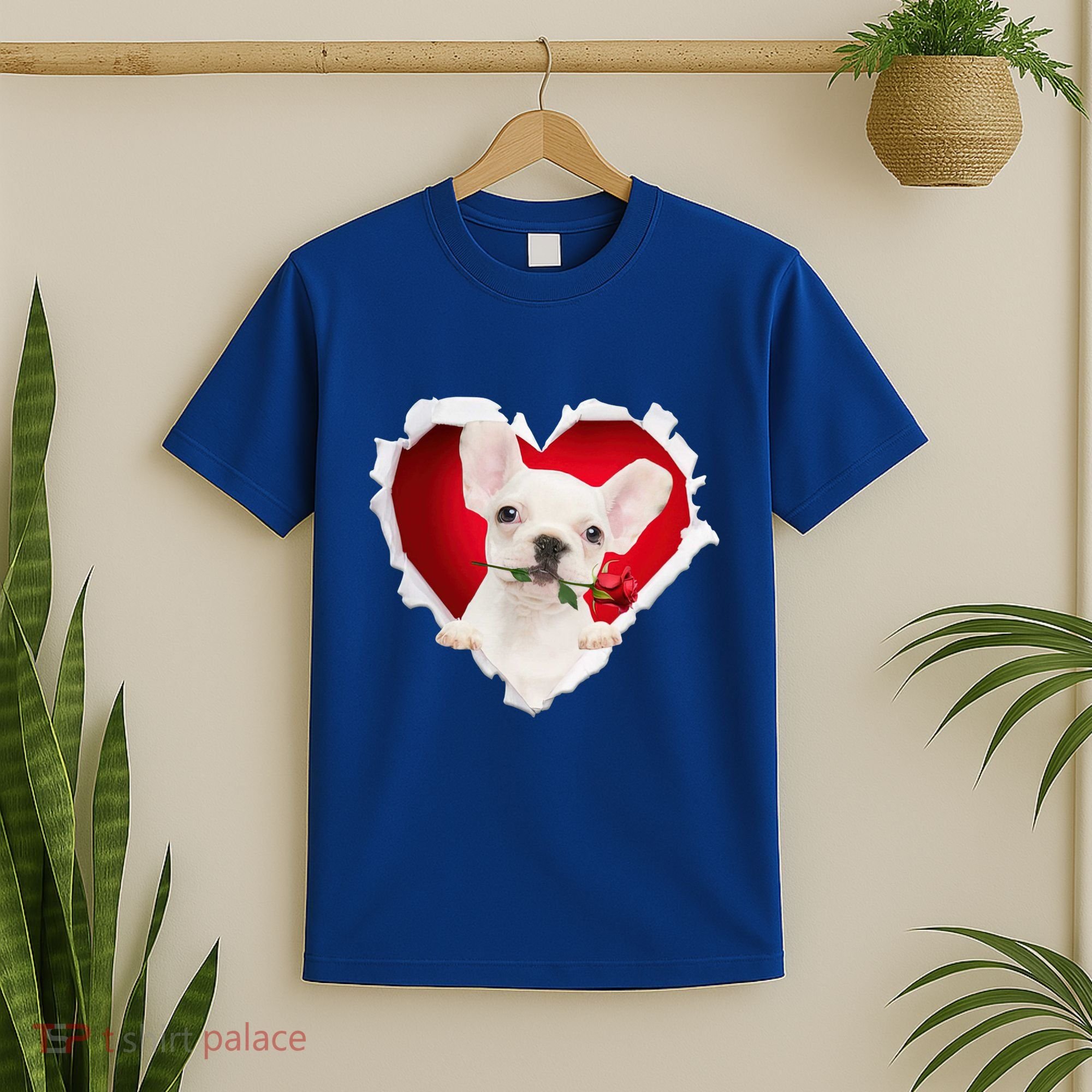 White French Bulldog Dog Rose Heart Valentines Day Couple Gift T-Shirt