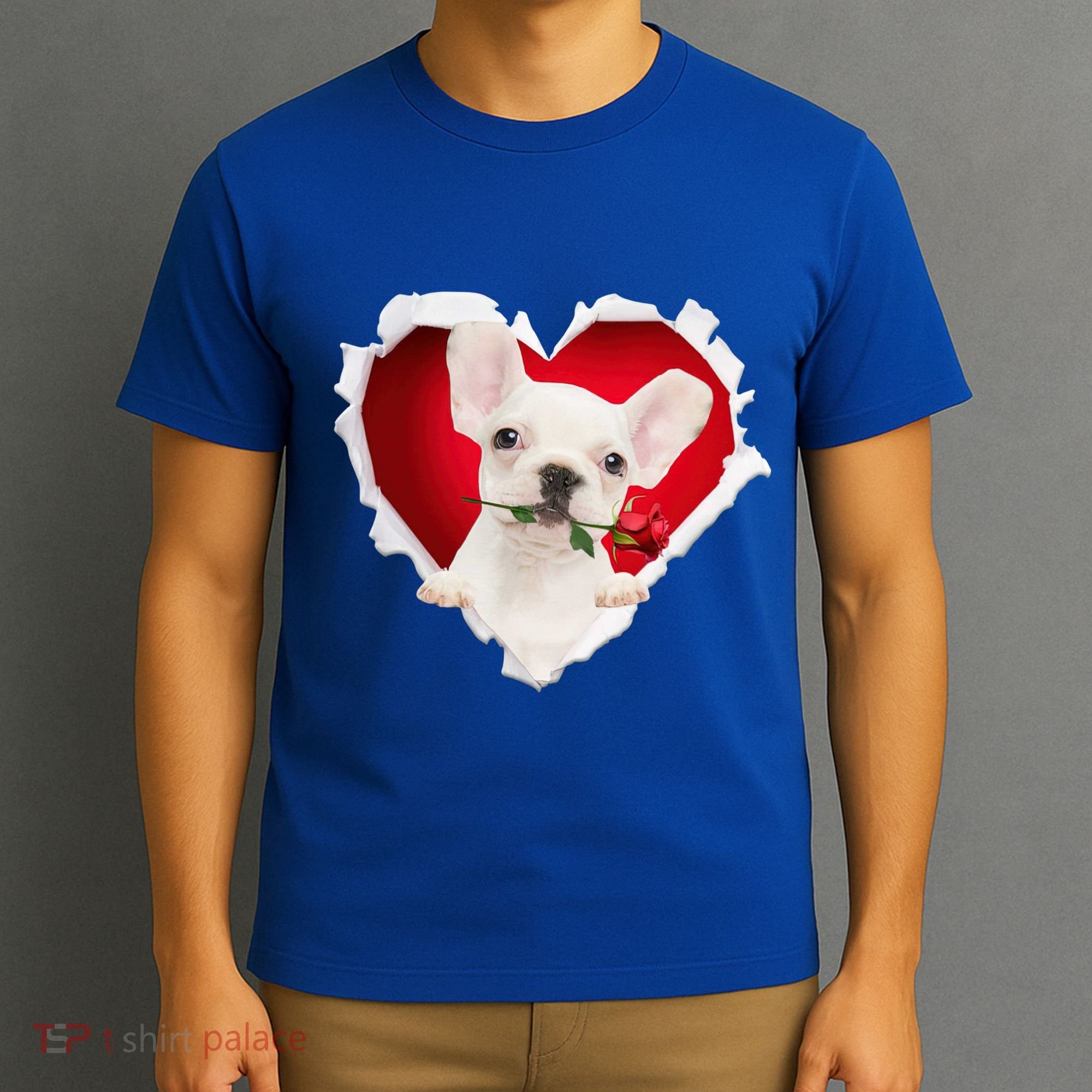 White French Bulldog Dog Rose Heart Valentines Day Couple Gift T-Shirt
