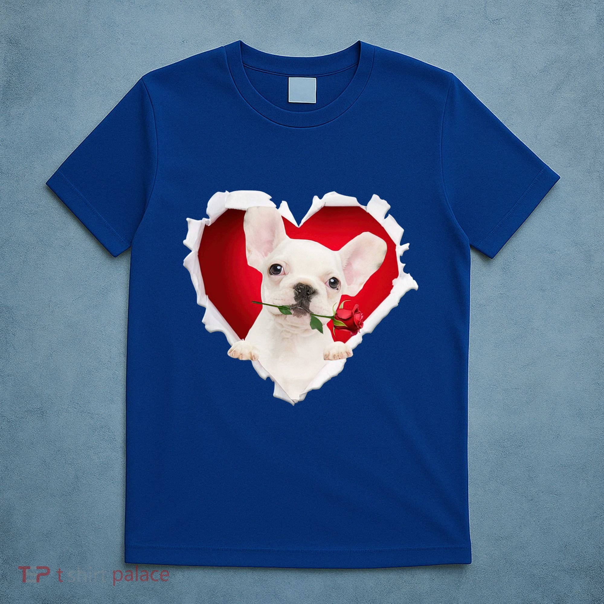 White French Bulldog Dog Rose Heart Valentines Day Couple Gift T-Shirt